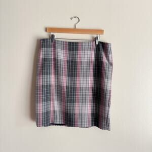 Talbots Grey + Pink Plaid Lined Skirt - Size 14
